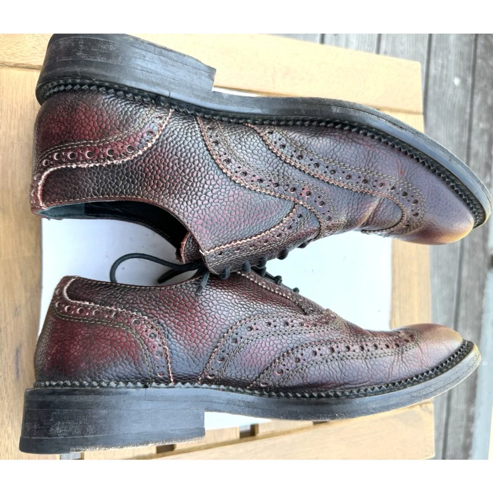 Bugatchi Italy Oxford Burgundy Leather Wingtip Almond Toe Lace Up Shoes Size 8